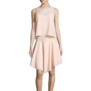 Tibi Windowpane Lasercut Layered Dress in Blush